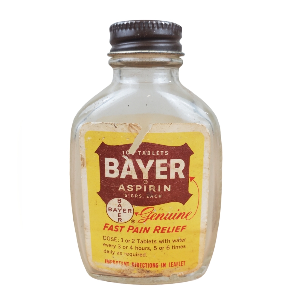 Vintage Bayer Asprin Bottle  - Glass 100 ct Embossed